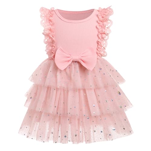 FYMNSI Baby Taufkleid M?dchen Prinzessin Geburtstag Partykleid Spitze T?llkleid T?t? Rock Blumenm?dchen Hochzeit Brautjungfer Kinder Abendkleid Bowknot Festliches Festkleid Sommerkleid Rosa 5-6 Jahre von FYMNSI