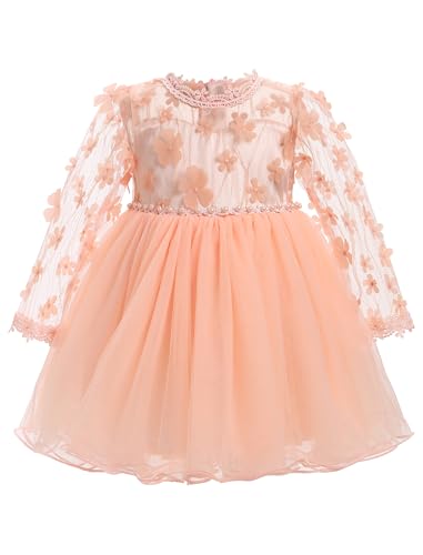 FYMNSI Baby Taufkleid M�dchen Langarm Spitzenkleid Prinzessin T�t� T�llkleid Festliches Festkleid Kleinkinder Geburtstag Partykleid Hochzeit Brautjungfer Abendkleider Fotoshooting Pfirsich 12-18M von FYMNSI