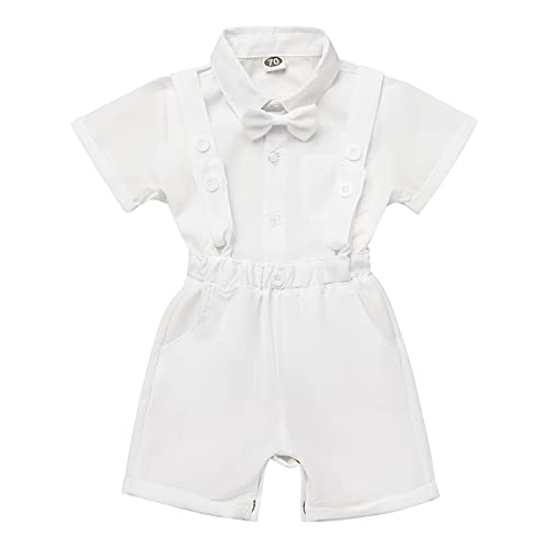 FYMNSI Babykleidung, Jungen, Kniebeuge, für Neugeborene, mit kurzen Ärmeln + Strumpfhalter, Shorts + Schleife, 3-teiliges Set zur Taufe, Zeremonie, Geburtstagsfeier, Weiß (Set Oberteil), 6-12 Monate von FYMNSI