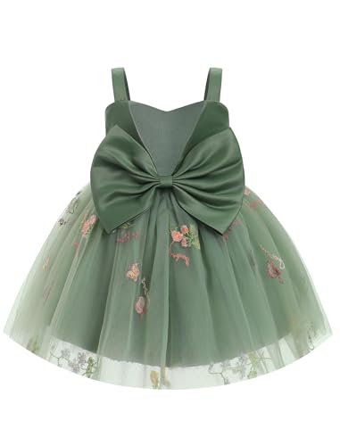 FYMNSI Blumenm�dchen Kleid Kinder Baby M�dchen Tr�ger V-Ausschnitt �rmellos Geburtstag Partykleid Prinzessin T�llkleid Hochzeit Brautjungfer Festkleid Kurzes Abendkleider Gr�n 2-3 Jahre von FYMNSI