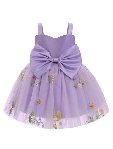 FYMNSI Blumenm�dchen Kleid Kinder Baby M�dchen Tr�ger V-Ausschnitt �rmellos Geburtstag Partykleid Prinzessin T�llkleid Hochzeit Brautjungfer Festkleid Kurzes Abendkleider Lila 3-4 Jahre von FYMNSI