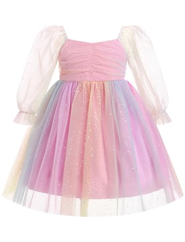 FYMNSI Blumenm�dchen Kleid Kinder M�dchen Prinzessin Geburtstag Partykleid Regenbogen T�t� T�llkleid Festliches Festkleid Langarm Hochzeit Brautjungfer Abendkleider Ballkleid Bunt 3-4 Jahre von FYMNSI