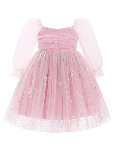 FYMNSI Blumenm�dchen Kleid Kinder M�dchen Prinzessin Geburtstag Partykleid T�t� T�llkleid Festliches Festkleid Langarm Schneeflocke Weihnachten Hochzeit Brautjungfer Abendkleid Ballkleid Rosa 3-4J von FYMNSI