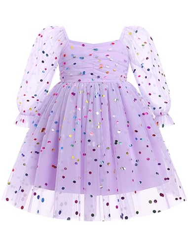 FYMNSI Blumenm�dchen Kleid Kinder M�dchen Prinzessin Geburtstag Partykleid T�t� T�llkleid Festliches Festkleid Langarm Tupfen Hochzeit Brautjungfer Abendkleider Ballkleid Herbst Violett 2-3 Jahre von FYMNSI