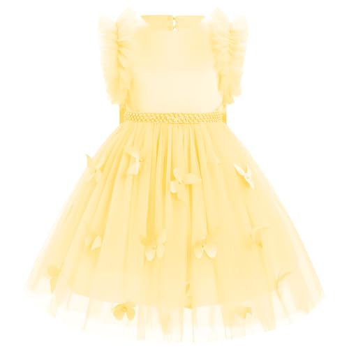 FYMNSI Blumenm�dchen Kleid Kinder M�dchen Schmetterling Geburtstag Partykleid R�ckenfrei Festkleid �rmellos Prinzessin T�llkleid Hochzeit Brautjungfer Formal Abendkleider Ballkleid Gelb 2-3 Jahre von FYMNSI