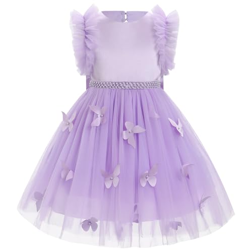 FYMNSI Blumenm�dchen Kleid Kinder M�dchen Schmetterling Geburtstag Partykleid R�ckenfrei Festkleid �rmellos Prinzessin T�llkleid Hochzeit Brautjungfer Formal Abendkleider Ballkleid Lila 3-4 Jahre von FYMNSI