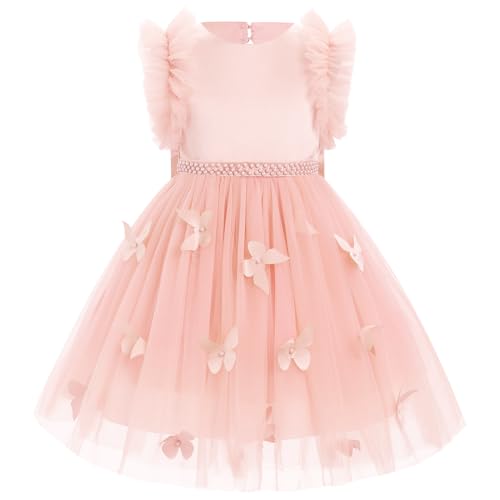 FYMNSI Blumenm�dchen Kleid Kinder M�dchen Schmetterling Geburtstag Partykleid R�ckenfrei Festkleid �rmellos Prinzessin T�llkleid Hochzeit Brautjungfer Formal Abendkleider Ballkleid Rosa 6-7 Jahre von FYMNSI