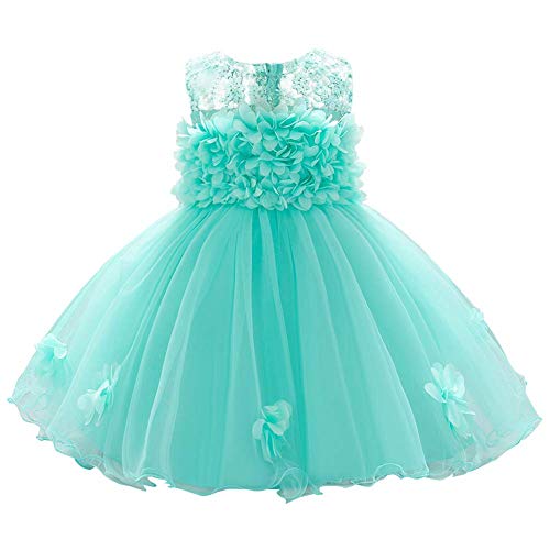 FYMNSI Blumenmädchen Baby Kleid Kleinkinder Tütü Prinzessin Partykleid Taufkleid Geburtstagskleid A-Linie Schleife Blumen Tüllkleid Ärmellos Sommerkleid Festliches Festkleid Grün 12-18 Monate von FYMNSI