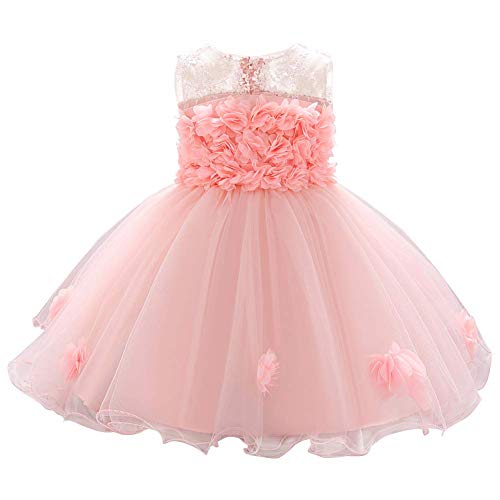 FYMNSI Blumenmädchen Baby Kleid Kleinkinder Tütü Prinzessin Partykleid Taufkleid Geburtstagskleid A-Linie Schleife Blumen Tüllkleid Ärmellos Sommerkleid Festliches Festkleid Rosa 6-12 Monate von FYMNSI