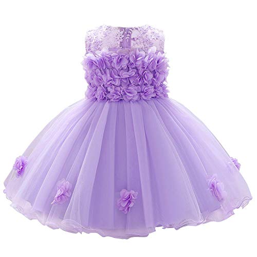 FYMNSI Blumenmädchen Baby Kleid Kleinkinder Tütü Prinzessin Partykleid Taufkleid Geburtstagskleid A-Linie Schleife Blumen Tüllkleid Ärmellos Sommerkleid Festliches Festkleid Violett 18-24 Monate von FYMNSI