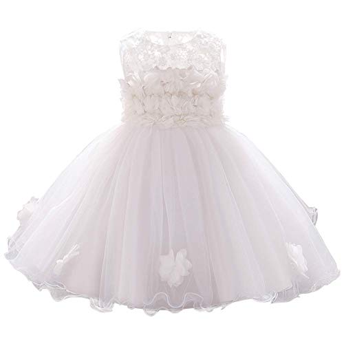 FYMNSI Blumenmädchen Baby Kleid Kleinkinder Tütü Prinzessin Partykleid Taufkleid Geburtstagskleid A-Linie Schleife Blumen Tüllkleid Ärmellos Sommerkleid Festliches Festkleid Weiß 6-12 Monate von FYMNSI