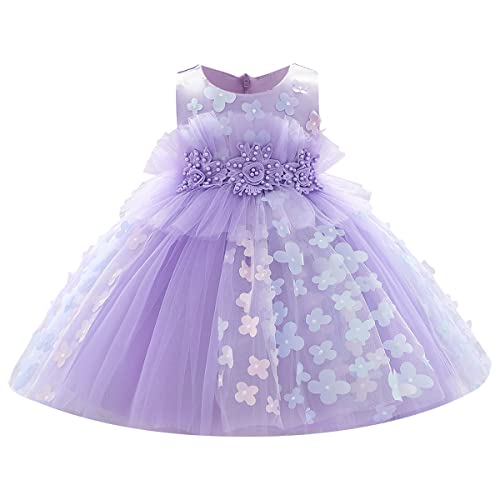 FYMNSI Blumenmädchen Kleid Kinder Baby Geburtstag Partykleid Taufkleid Mädchen Ärmellos Tüllkleid Prinzessin Abendkleid Hochzeit Brautjungfer Festlich Festkleid Formal Kleidung Lila 18-24 Monate von FYMNSI