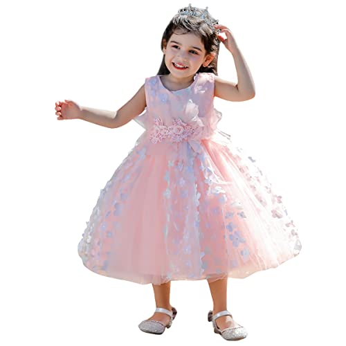 FYMNSI Blumenmädchen Kleid Kinder Baby Geburtstag Partykleid Taufkleid Mädchen Ärmellos Tüllkleid Prinzessin Abendkleid Hochzeit Brautjungfer Festlich Festkleid Formal Kleidung Rosa 2-3 Jahre von FYMNSI