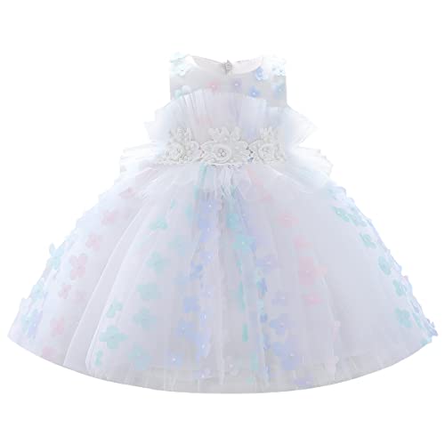 FYMNSI Blumenmädchen Kleid Kinder Baby Geburtstag Partykleid Taufkleid Mädchen Ärmellos Tüllkleid Prinzessin Abendkleid Hochzeit Brautjungfer Festlich Festkleid Formal Kleidung Weiß 18-24 Monate von FYMNSI