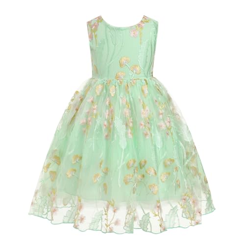 FYMNSI Blumenmädchen Kleid Kinder Blumen Stickerei Ärmellos Tütü Prinzessin Geburtstag Partykleid Mädchen Festliches Festkleid Formal Abendkleider Ballkleid Brautjungfer Hochzeitskleid Grün 9-10 Jahre von FYMNSI