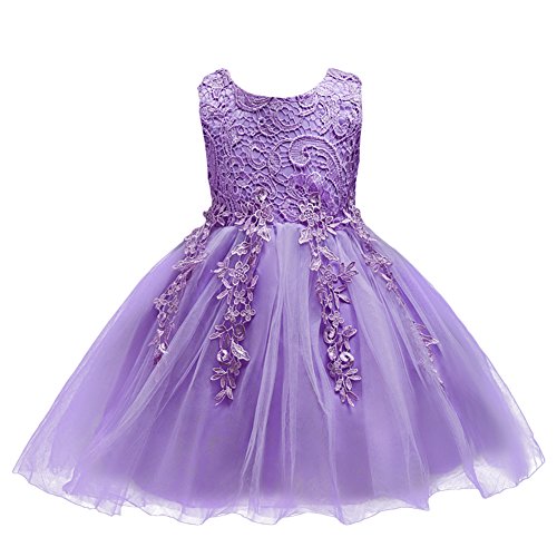 FYMNSI Blumenmädchen Kleid Kinder Blumenstickerei Tütü Prinzessin Partykleid Baby Taufkleid Geburtstagskleid Mädchen Hochzeit Brautjungfern Abendkleid Feierliche Anlässe Ballkleid Lila 3-4 Jahre von FYMNSI