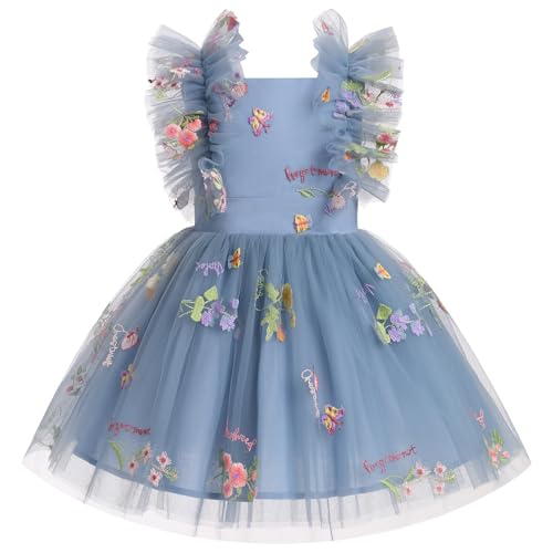 FYMNSI Blumenmädchen Kleid Kinder Mädchen Geburtstag Partykleid Blumen Stickerei Prinzessin Tütü Tüllkleid Festliches Festkleid Hochzeit Abendkleid Taufkleid Hochzeitsgast Kinderkleid Dunkelblau 4-5J von FYMNSI