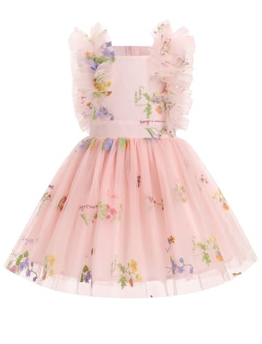 FYMNSI Blumenmädchen Kleid Kinder Mädchen Geburtstag Partykleider Blumen Stickerei Prinzessin Tütü Tüllkleid Festliches Festkleid Hochzeit Abendkleid Taufkleid Hochzeitsgast Kinderkleid Rosa 4-5J von FYMNSI
