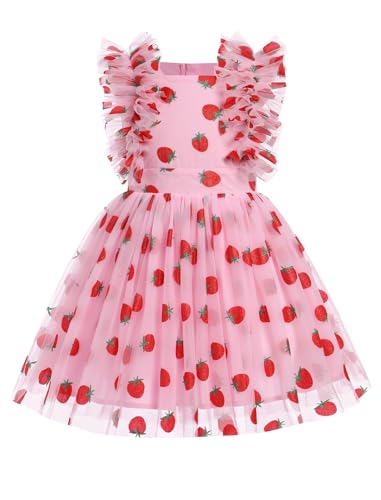 FYMNSI Blumenmädchen Kleid Kinder Mädchen Geburtstag Partykleider Erdbeere Prinzessin Tütü Tüllkleid Festliches Festkleid Hochzeit Abendkleid Taufkleid Hochzeitsgast Sommer Rot Erdbeere 12-18 Monate von FYMNSI