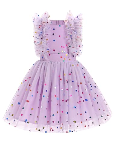 FYMNSI Blumenmädchen Kleid Kinder Mädchen Geburtstag Partykleider Prinzessin Tütü Tüllkleid Festliches Festkleid Hochzeit Abendkleid Taufkleid Hochzeitsgast Sommer Ballkleid Casual Lila 7-8J von FYMNSI