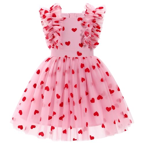 FYMNSI Blumenmädchen Kleid Kinder Mädchen Geburtstag Partykleider Valentinstag Prinzessin Tütü Tüllkleid Festliches Hochzeit Abendkleid Taufkleid Hochzeitsgast Sommer Ballkleid Rot Herz 5-6 Jahre von FYMNSI