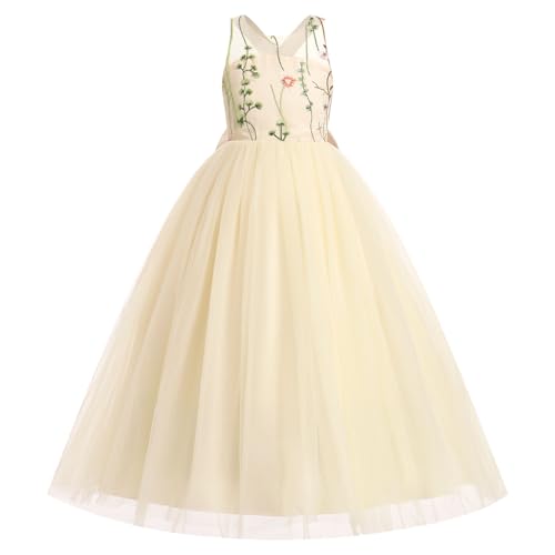FYMNSI Blumenm�dchen Kleid Kinder M�dchen Hochzeit Brautjungfer Festkleid Roundhals �rmellos Geburtstag Partykleid Prinzessin T�llkleid Maxikleid Langes Abendkleider Ballkleid Aprikose 5-6 Jahre von FYMNSI