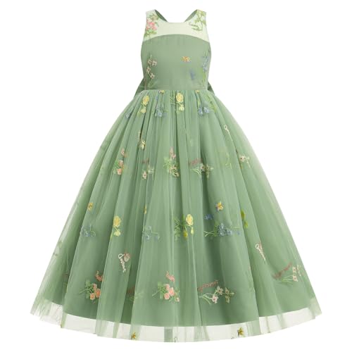 FYMNSI Blumenm�dchen Kleid Kinder M�dchen Hochzeit Brautjungfer Festkleid Roundhals �rmellos Geburtstag Partykleid Prinzessin T�llkleid Maxikleid Langes Abendkleider Ballkleid Gr�n 11-12 Jahre von FYMNSI