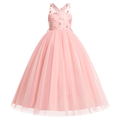FYMNSI Blumenm�dchen Kleid Kinder M�dchen Hochzeit Brautjungfer Festkleid Roundhals �rmellos Geburtstag Partykleid Prinzessin T�llkleid Maxikleid Langes Abendkleider Ballkleid Rosa 8-9 Jahre von FYMNSI