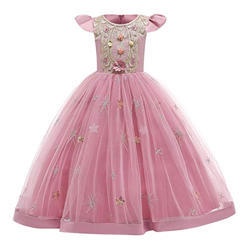FYMNSI Blumenmädchen Kleid Kinder Mädchen Langes Abendkleider Blumen Stickerei Prinzessin Tütü Tüll Festliches Festkleid Geburtstag Partykleid Hochzeit Brautjungfer Ballkleid Dunkelrosa 3-4 Jahre von FYMNSI