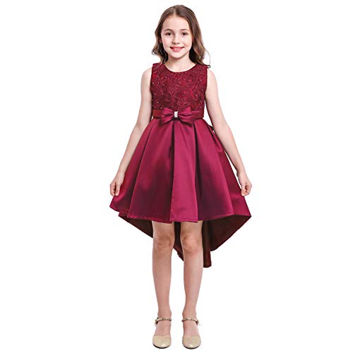 FYMNSI Blumenmädchen Kleid Kinder Vokuhila Prinzessin Hochzeitskleid Brautjungfern Formale Partei Abendkleid Cocktailkleid Feierliche Anlässe Geburtstag Partykleid Ballkleid Weinrot 9-10Jahre von FYMNSI