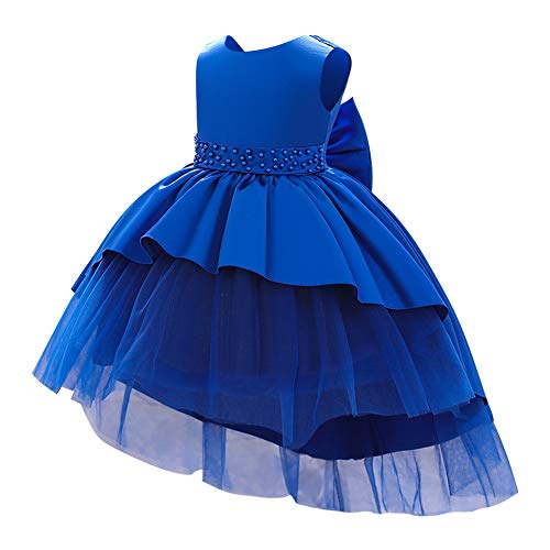 FYMNSI Blumenmädchenkleider Kinder Baby Mädchen Hochzeit Brautjungfernkleid Vokuhila Tüllkleid Prinzessin Abendkleid Elegant Partykleid Geburtstagskleid Festliches Ballkleid Königsblau 4-5 Jahre von FYMNSI