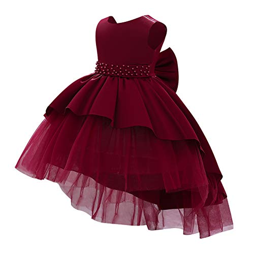 FYMNSI Blumenmädchenkleider Kinder Baby Mädchen Hochzeit Brautjungfernkleid Vokuhila Tüllkleid Prinzessin Abendkleid Elegant Partykleid Geburtstagskleid Festliches Ballkleid Weinrot 2-3 Jahre von FYMNSI