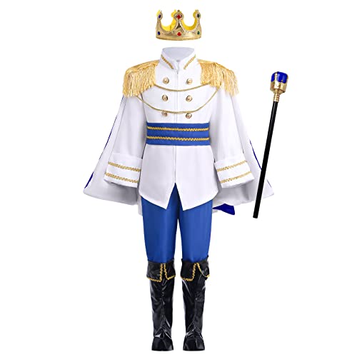 FYMNSI Charming Prinz Kost�m Kinder Junge K�nig Kinderkost�m Prinzenkost�m M�rchenprinz Jungenkost�m Prince Faschingskost�me M�rchenkost�m Halloween Karneval Cosplay Verkleidung K�nigsblau 9-10 Jahre von FYMNSI