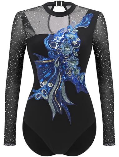 FYMNSI Damen Ballettanzug Langarm Tanz Body Eislaufen Bodysuit Gymnastikanzug Trikot Glänzender Strass Blumen Dekor Einteiler Turnanzug Leotards Tanztrikot Jumpsuit Ballettkleidung Blau XL FYMNSI Damen Ballettanzug Langarm Tanz Body Eislaufen Bodysuit Gymnastikanzug Trikot Glänzender Strass Blumen Dekor Einteiler Turnanzug Leotards Tanztrikot Jumpsuit Ballettkleidung Blau XL von FYMNSI