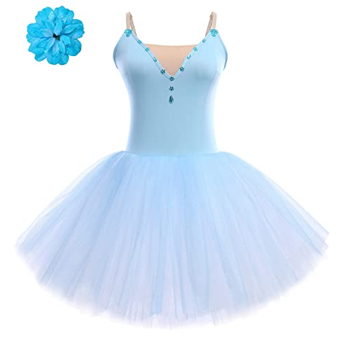 FYMNSI Damen Ballettkleid Schwan Ballett Kostüm Tüllkleid Tütü Tanzkleid Ärmellos Trägerkleid mit Blumen Haarklammer Erwachsene Ballettkleidung Professionelles Balletttrikot Ballettanzug Hellblau M FYMNSI Damen Ballettkleid Schwan Ballett Kostüm Tüllkleid Tütü Tanzkleid Ärmellos Trägerkleid mit Blumen Haarklammer Erwachsene Ballettkleidung Professionelles Balletttrikot Ballettanzug Hellblau M von FYMNSI