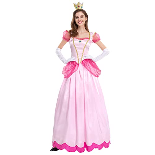 FYMNSI Damen Dornröschen Kostüm Prinzessinnen Langes Abendkleid Prinzessin Aurora Cosplay Peach Kleid Fasching Karneval Verkleidung Weihnachten Geburtstag Partykleid Festliches Festkleid Rosa L von FYMNSI