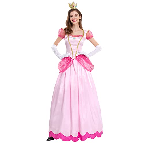 FYMNSI Damen Dornröschen Kostüm Prinzessinnen Langes Abendkleid Prinzessin Aurora Cosplay Peach Kleid Fasching Karneval Verkleidung Weihnachten Geburtstag Partykleid Festliches Festkleid Rosa S von FYMNSI