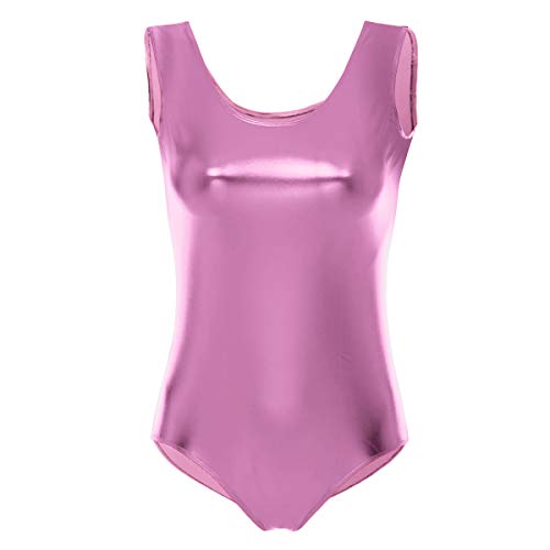 FYMNSI Damen Gl?nzende Ballettanzug Ballettbody Sport Tanz Body Gymnastikanzug Trikot ?rmellos Bodysuit Metallic Wetlook Einteiler Turnanzug Leotards Overall Lack Leder Oberteile Tops Kost?me Rosa L von FYMNSI