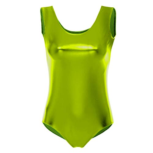 FYMNSI Damen Gl?nzende Ballettanzug Ballettbody Sport Tanz Body Gymnastikanzug Trikot ?rmellos Bodysuit Metallic Wetlook Einteiler Turnanzug Leotard Overall Lack Leder Oberteile Kost?me Hellgr?n 2XL von FYMNSI