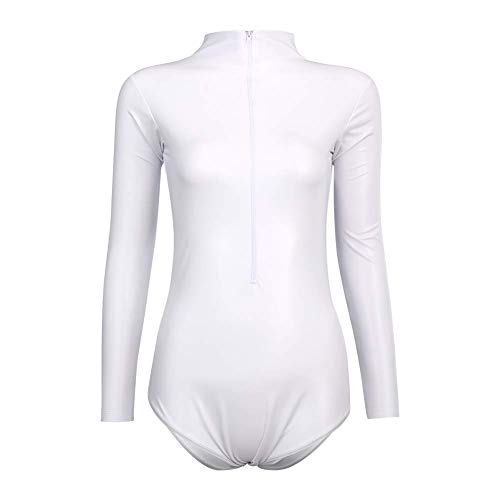 FYMNSI Damen Glänzende Ballettanzug Ballettbody Sport Tanz Body Gymnastikanzug Trikot Langarm Bodysuit Metallic Wetlook Einteiler Turnanzug Leotards Overall Lack Leder Oberteile Top Kostüm Weiß XS von FYMNSI