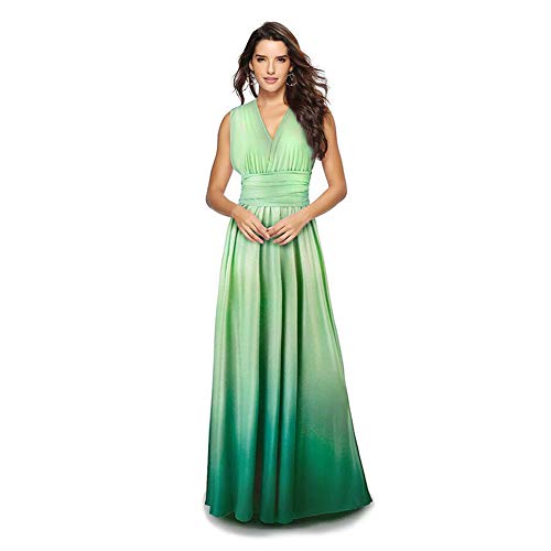 FYMNSI Damen Multi-Way Farbverlauf Wickelkleid Langes Abendkleid Hochzeit Brautjungfernkleid Bodenlang Partykleid Cocktailkleid Cabrio V-Ausschnitt Sexy Rückenfrei Maxikleid Sommer Strandkleid Grün XL von FYMNSI