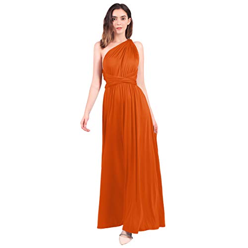 FYMNSI Damen Multiway Langes Abendkleid Hochzeit Brautjungfernkleid Bodenlang Party Cocktailkleid Cabrio Wickelkleid V-Ausschnitt Festkleid Rückenfrei Neckholder Maxikleid Sommer Strandkleid Orange M von FYMNSI