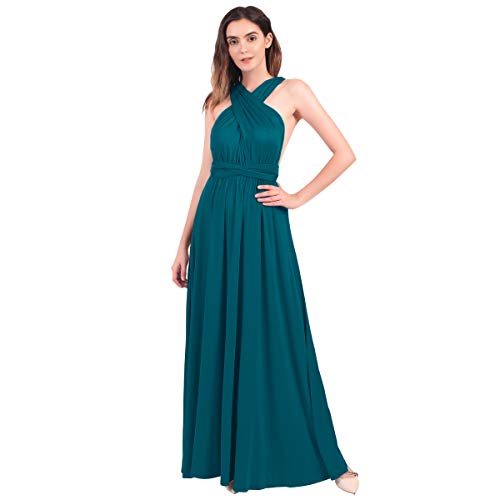 FYMNSI Damen Multiway Langes Abendkleid Hochzeit Brautjungfernkleid Bodenlang Partykleid Cocktailkleid Wickelkleid V-Ausschnitt Rückenfrei Neckholder Maxikleid Sommer Strandkleid Blaugrün L von FYMNSI