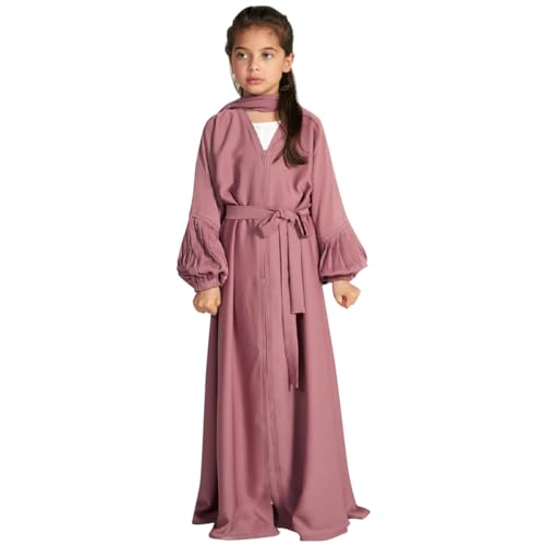 FYMNSI Gebetskleidung Für Kinder, Muslimisches Gebetkleid für Mädchen, Abaya Islamisches Gebetskleid mit Hijab Muslim Maxikleid Kaftan Ramadan Mittlerer Osten Arabisch Party Robe Dunkelrosa 7-8 Jahre von FYMNSI