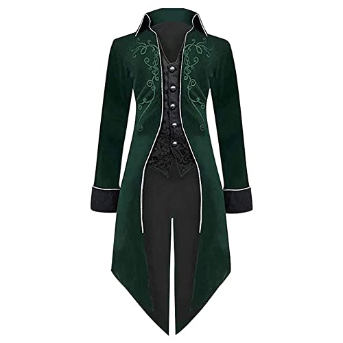 FYMNSI Halloween Mittelalter Viktorianische Jacke f?r M?nner Steampunk Gothic Frack Mantel Uniform Lange Smoking Renaissance Piraten Vampir Cosplay Kost?me f?r Herren Erwachsene Gr?n L von FYMNSI