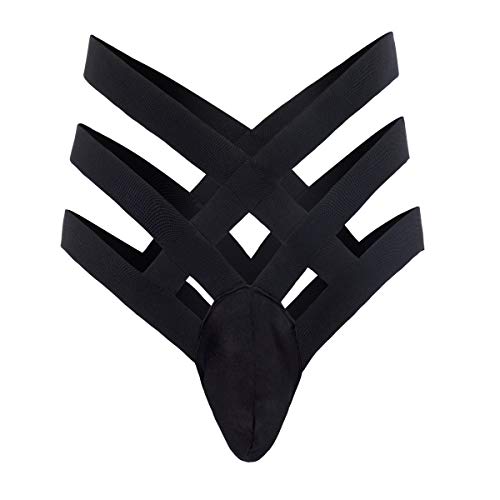 FYMNSI Herren Bandage Slips Hohe Taille Aushöhlen Design Bikini Hose Briefs Panties G-String Erotik Hipster Jockstrap Unterhosen Reizwäsche Dessous Männer Tanga Unterwäsche Schwarz XXL von FYMNSI