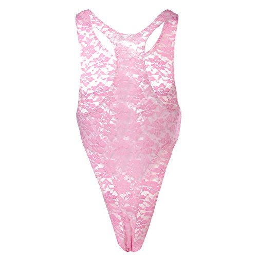 FYMNSI Herren Body Sissy Transparent Spitzenbody Ärmellos Bodysuit Einteiler Stringbody Unterwäsche Unterhemd Sommer Männerbody Overall Nachtwäsche Muskel Shirt Tank Top Reizwäsche Dessous Rosa M von FYMNSI