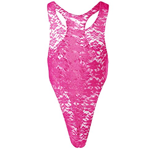 FYMNSI Herren Body Sissy Transparent Spitzenbody Ärmellos Bodysuit Einteiler Stringbody Unterwäsche Unterhemd Sommer Männerbody Overall Nachtwäsche Muskel Shirt Tank Top Reizwäsche Dessous Rose L von FYMNSI