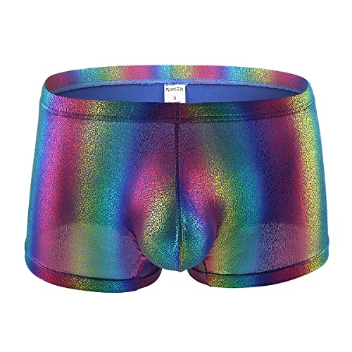 FYMNSI Herren Boxershort Regenbogen Glänzed Leder Wetlook Briefs Slip Retroshorts Männer Boxerbriefs Sexy Unterwäsche Trunks Shorts Dessous Unterhosen Reizwäsche Nachtwäsche Bunt M von FYMNSI