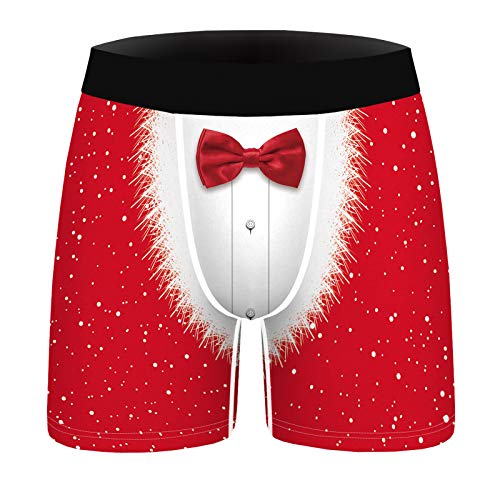 FYMNSI Herren Damen P?rchen Passend Unterw?sche Weihnachten Paar Partner Look Unterhosen Schneemann Rentier Gedruckt M?nner Boxershorts Nachtw?sche Reizw?sche Retroshorts Rot Schleife f?r Herren 2XL von FYMNSI